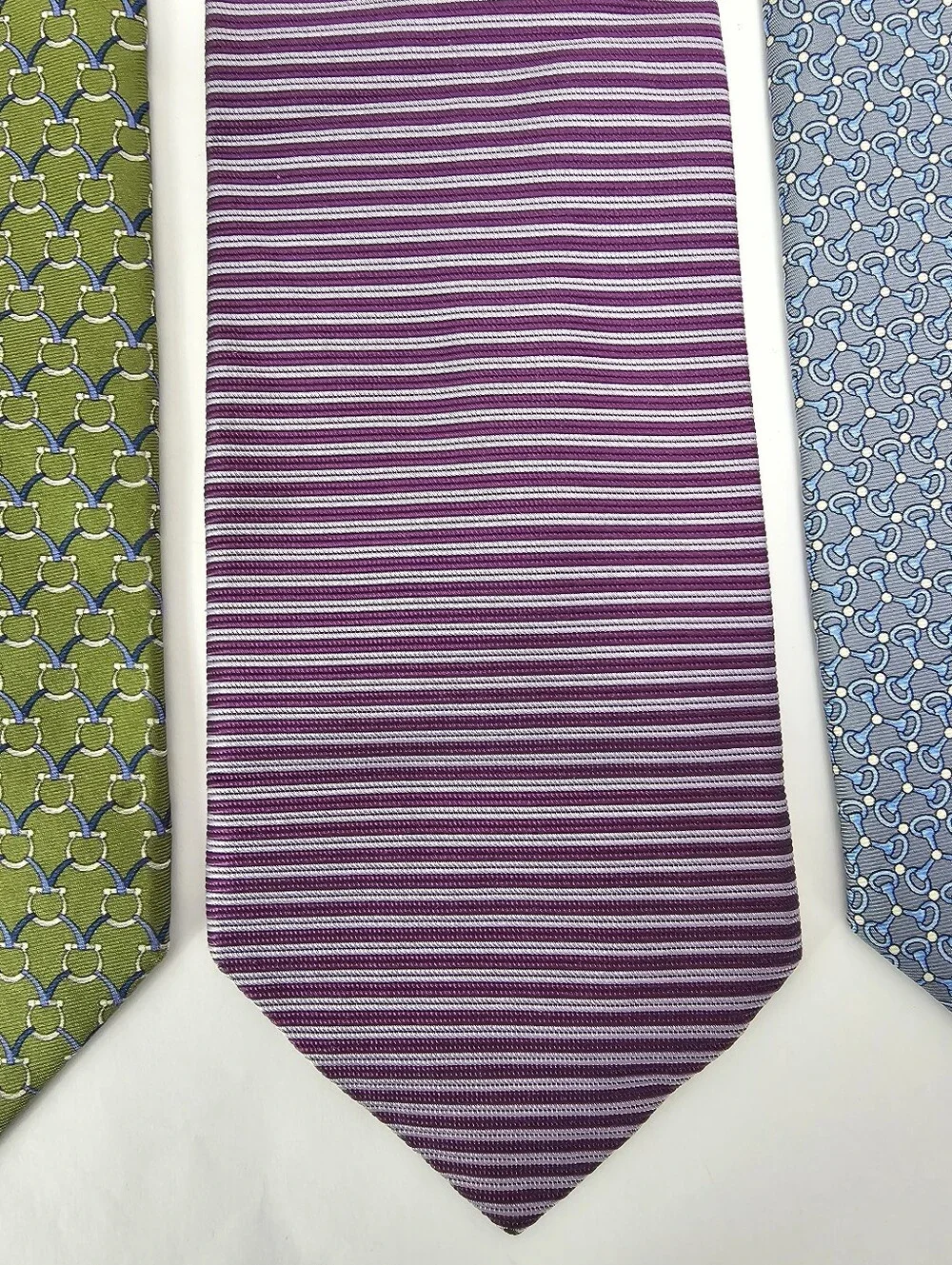 3 Brooks Brothers 100% Silk Tie Green Geometric Purple Stripe Blue Medallion
